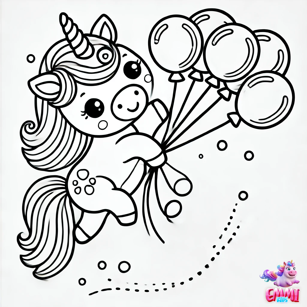 unicorn with logo balloons