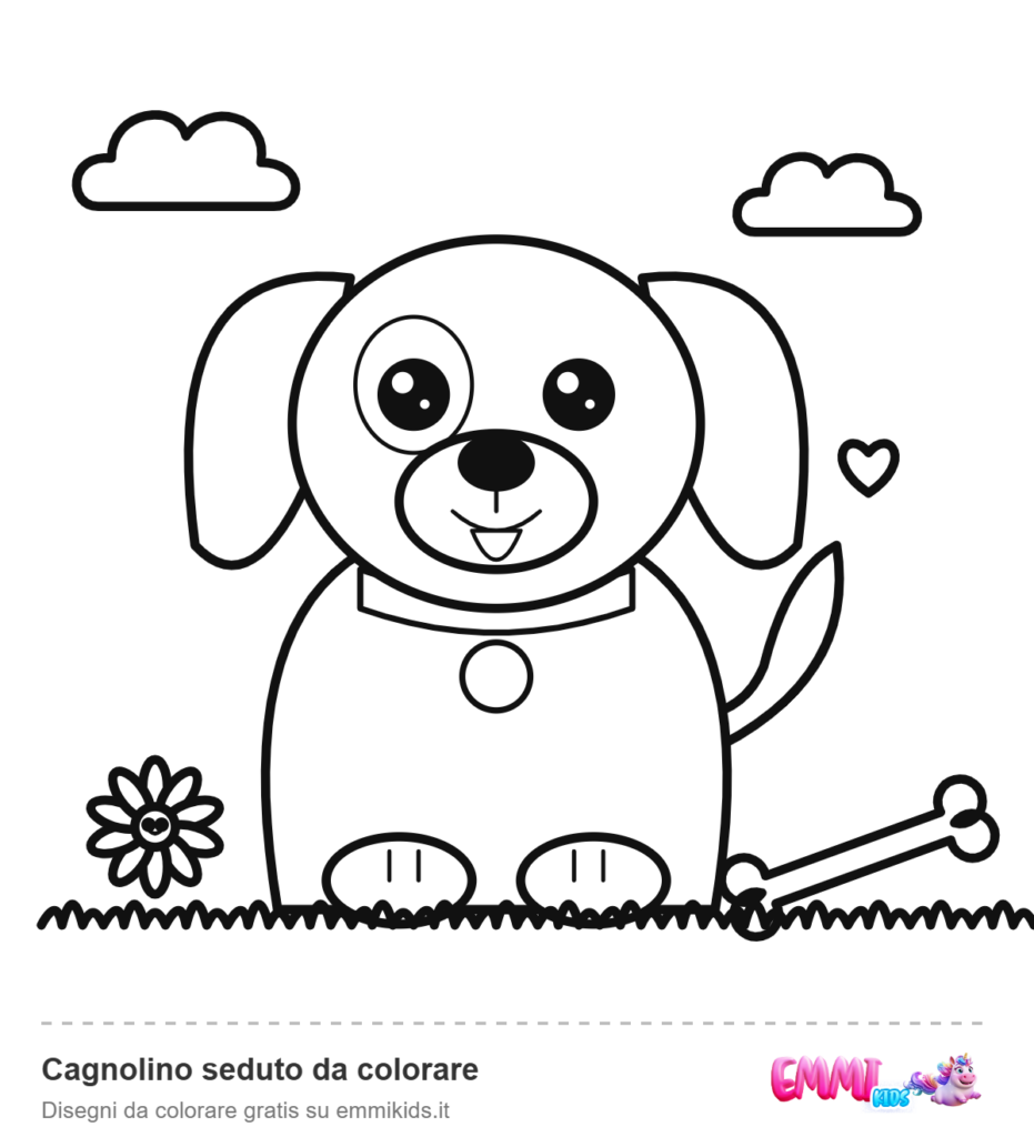Cagnolino seduto da colorare – disegno da colorare gratis Emmi Kids