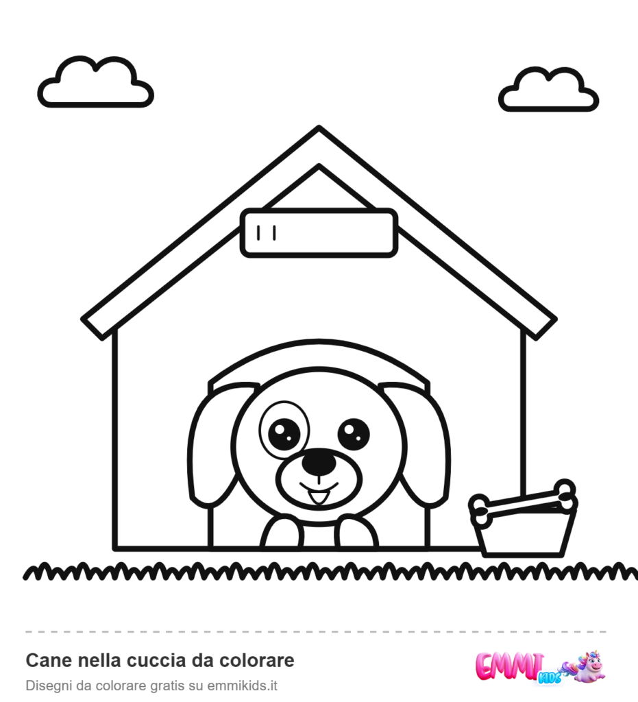Cane nella cuccia da colorare – disegno da colorare gratis Emmi Kids