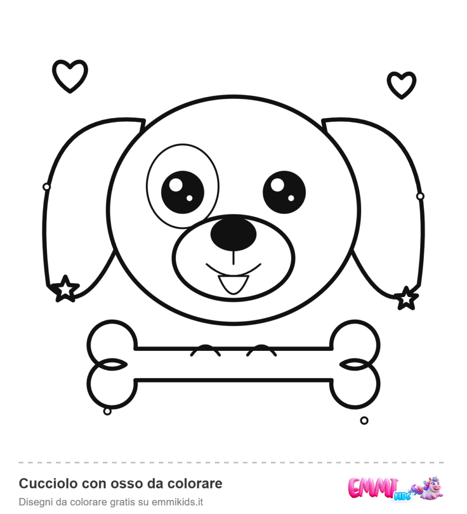Cucciolo con osso da colorare – disegno da colorare gratis Emmi Kids
