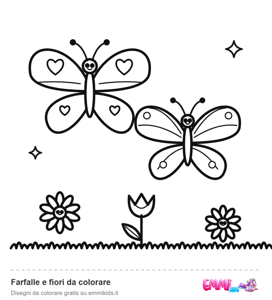 Farfalle e fiori da colorare – disegno da colorare gratis Emmi Kids