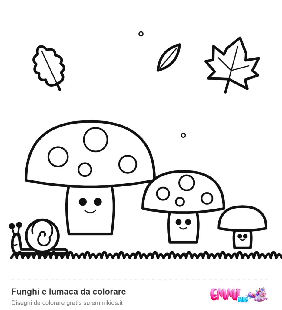 Funghi e lumaca da colorare – disegno da colorare gratis Emmi Kids