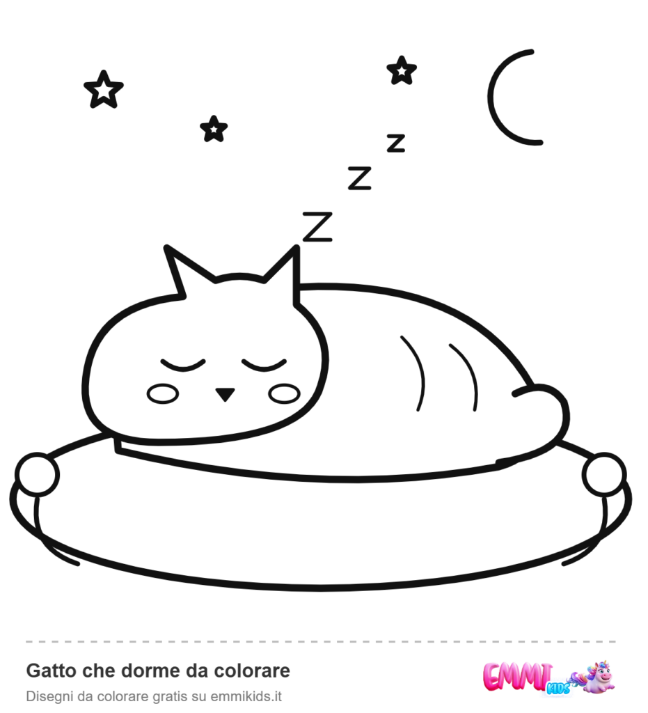 Gatto che dorme da colorare – disegno da colorare gratis Emmi Kids