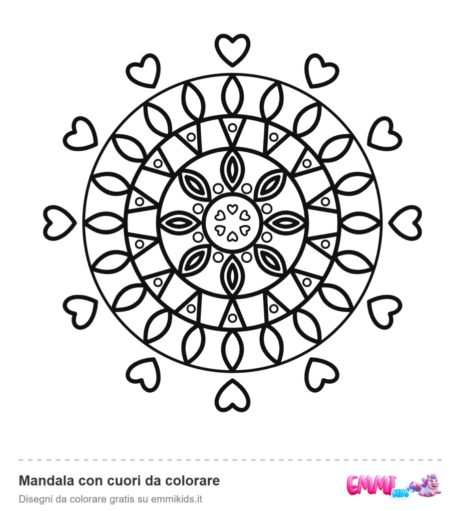 Mandala con cuori da colorare – disegno da colorare gratis Emmi Kids