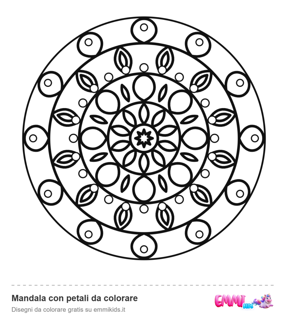 Mandala con petali da colorare – disegno da colorare gratis Emmi Kids
