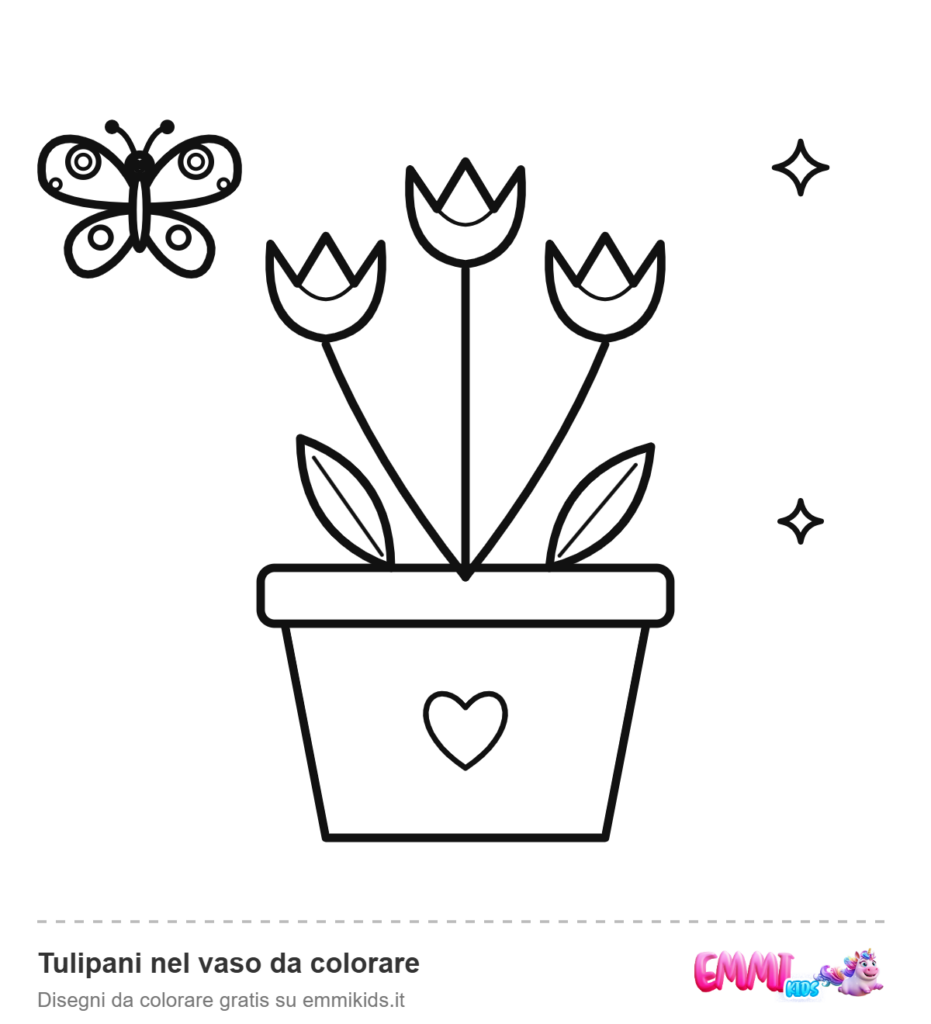 Tulipani nel vaso da colorare – disegno da colorare gratis Emmi Kids